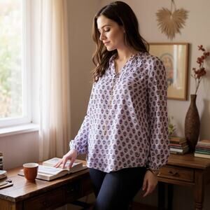 MATILDA JANE Delicate Topiary Top Purple Long Sleeve Flowy Casual Womens XS